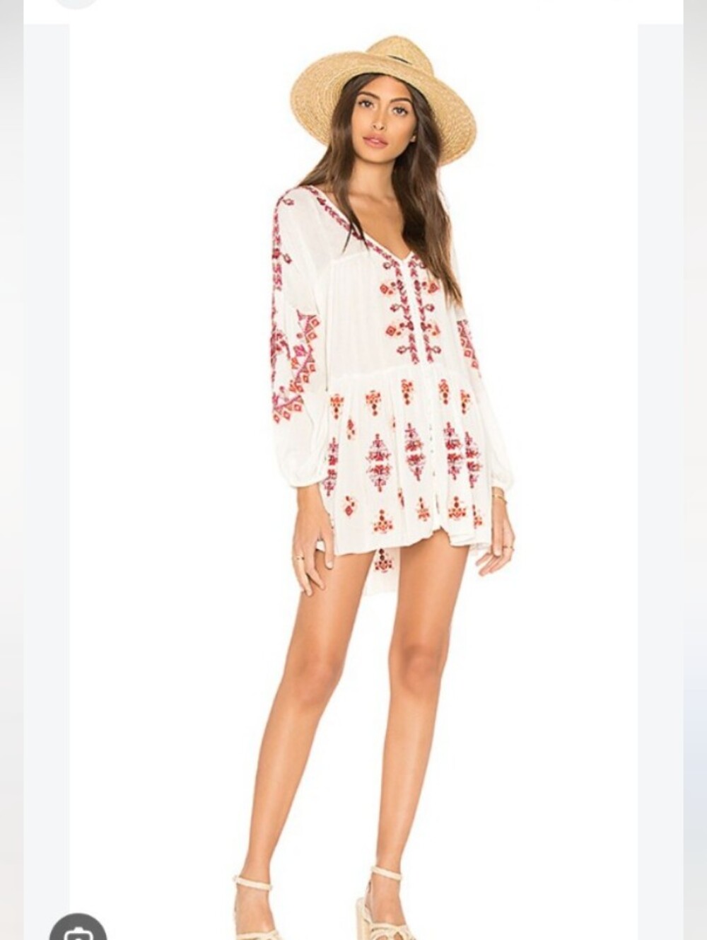 Free People White Mini Skirt with Red Embroidery